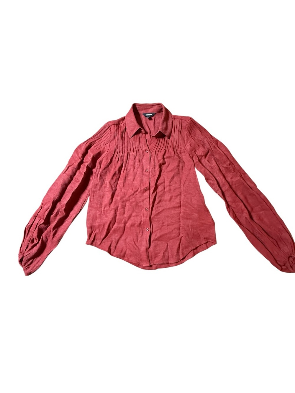 Express Design Studio Pintuck Blouse XS Red Office Professional Chic